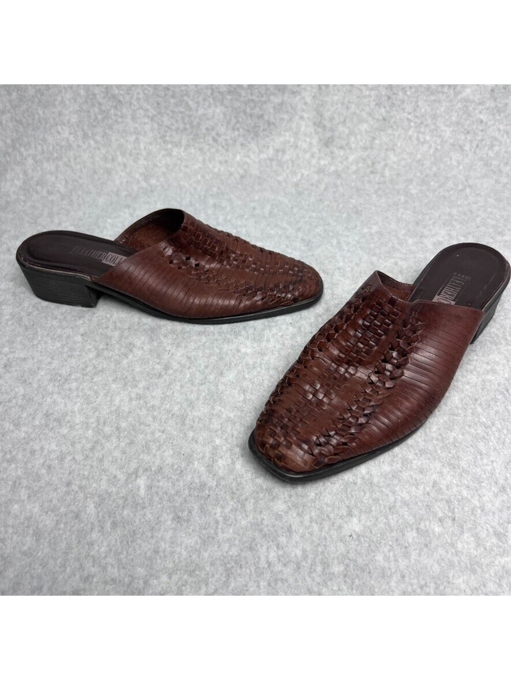 The Leather Collection Brown Woven Mules Vintage Boho Huarache Heels Shoes 9.5
